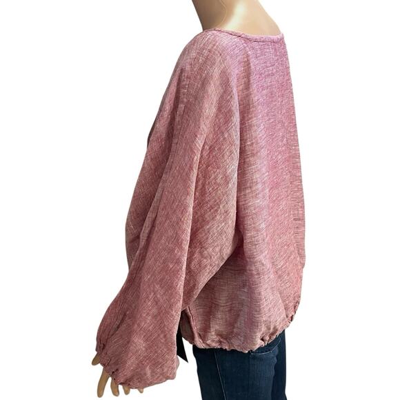 Bryn Walker Gianna Linen Top XL Red Lagenlook Relaxed Fit Balloon Sleeve Casual - Picture 2 of 12